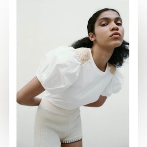 ZARA Top Size S White Puff Sleeve